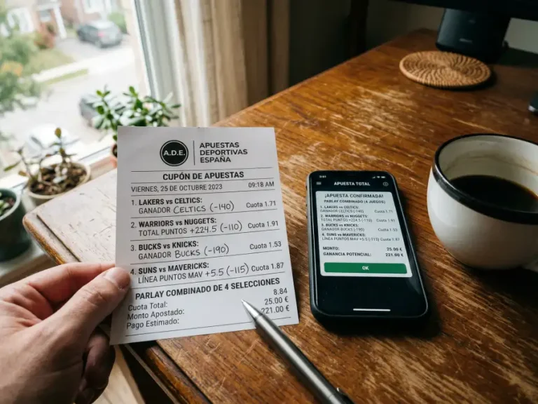 Boleto de apuestas con varias selecciones de partidos de baloncesto de Euroliga