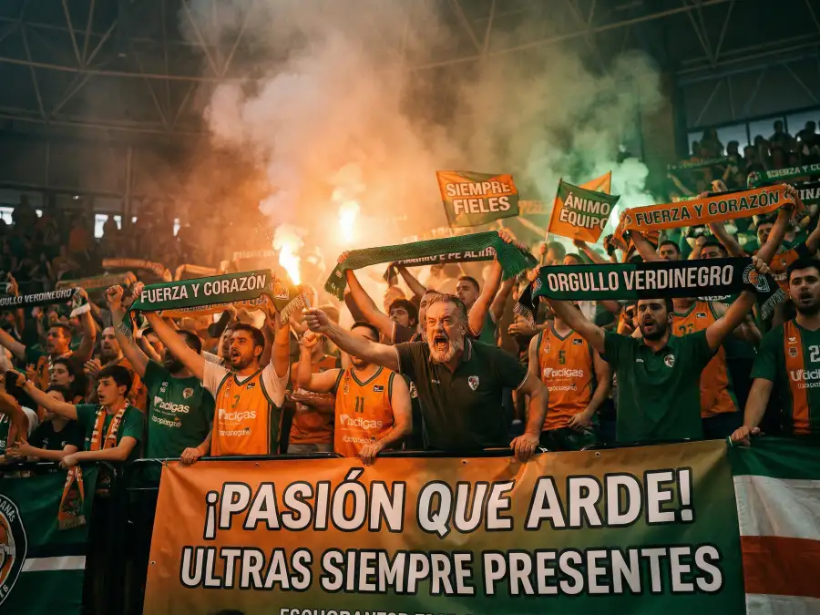 Aficionados en un pabellón de Euroliga creando ambiente hostil para equipos visitantes