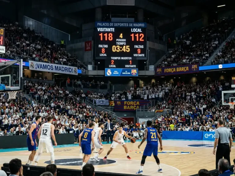 Marcador electronico de partido de baloncesto mostrando puntuacion alta